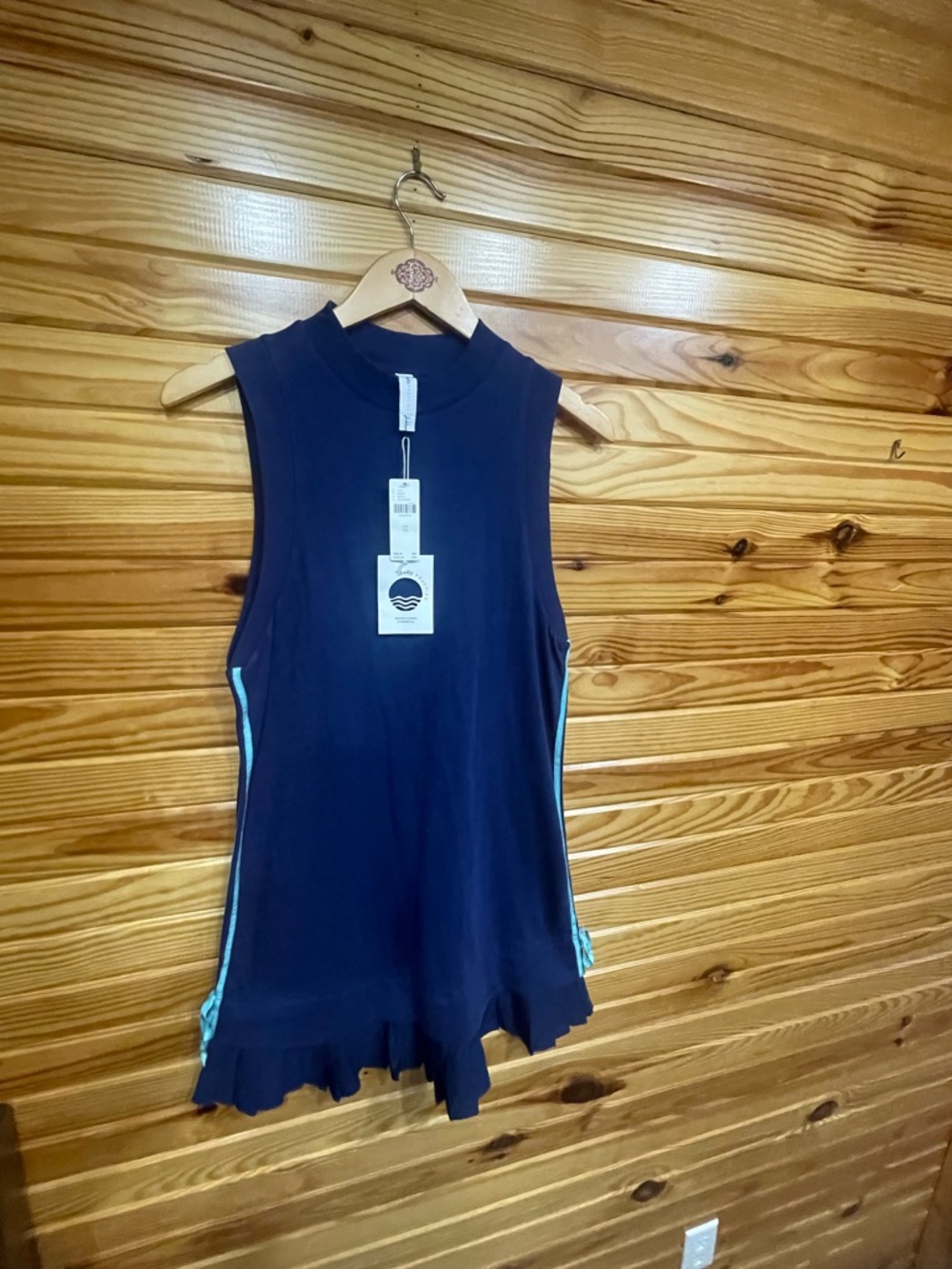 Anthropologie Navy dress with Light Blue Side Accents and Ruffle Hem
